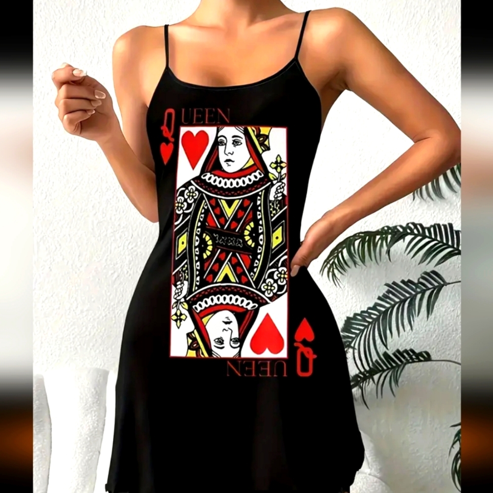 Intimates Chemise Queen of hearts red white on black chemise night shirt teddy